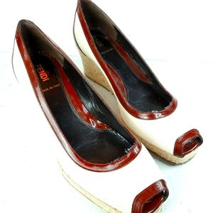 Fendi Wedges Espadrille Red Burgundy Heel Size 37 - image 1